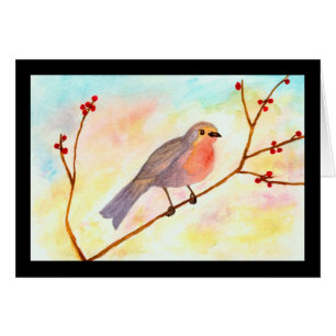 Red Robin Loves Red Berries Watercolor Art