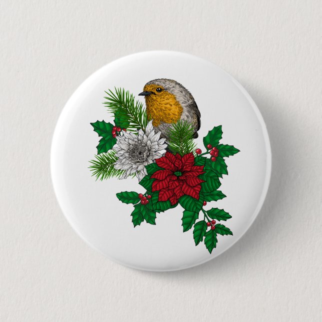 Red robin on Christhmas decoration 6 Cm Round Badge (Front)