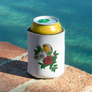 Red robin on Christhmas decoration Can Cooler