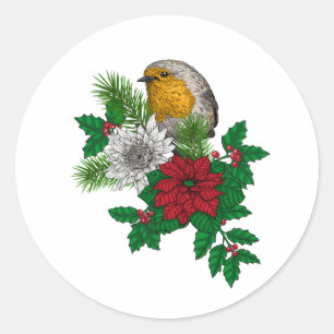 Red robin on Christhmas decoration Classic Round Sticker