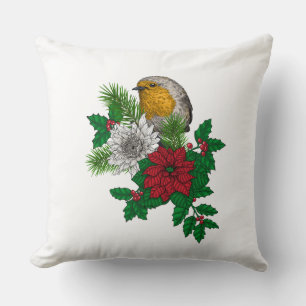 Red robin on Christhmas decoration Cushion