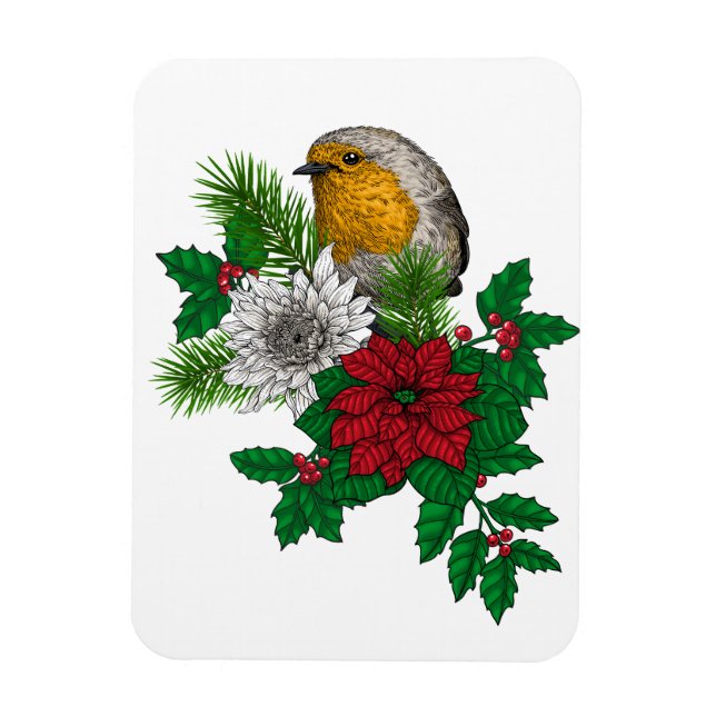 Red robin on Christhmas decoration Magnet (Vertical)