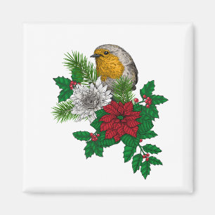 Red robin on Christhmas decoration Magnet