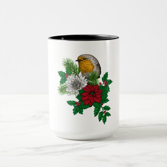 Red robin on Christhmas decoration Mug (Center)