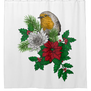 Red robin on Christhmas decoration Shower Curtain