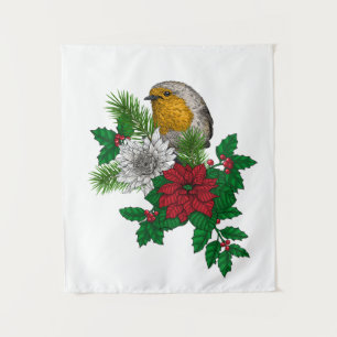 Red robin on Christhmas decoration Tapestry