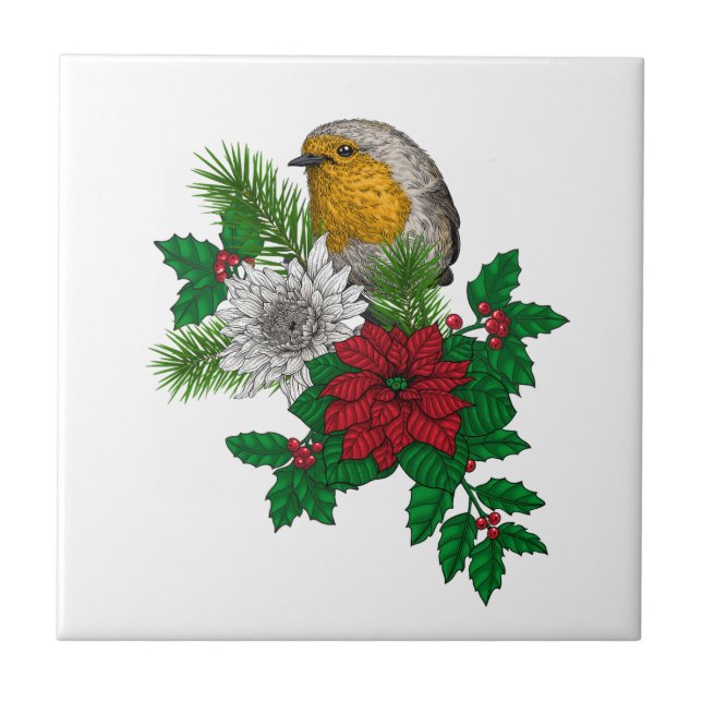 Red robin on Christhmas decoration Tile (Front)