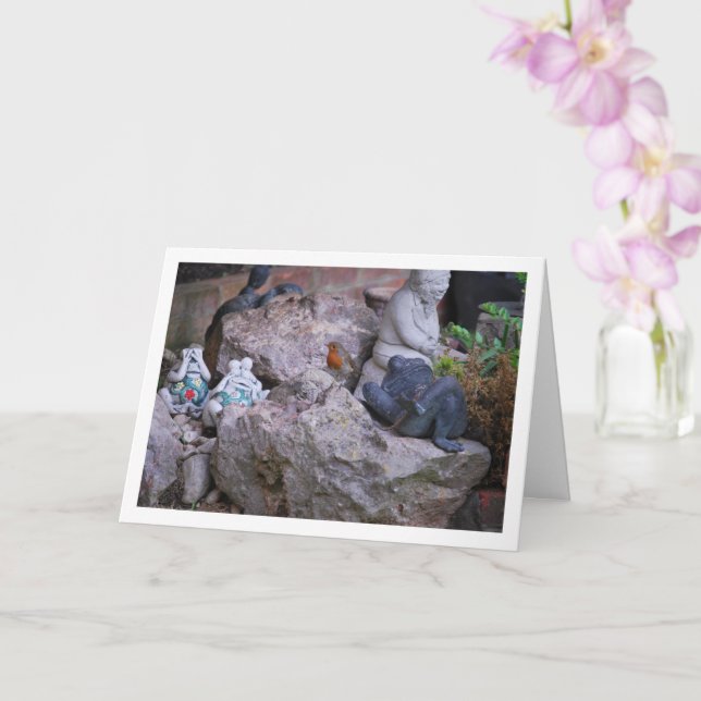 Red Robin On Rockery Card (Orchid)