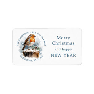 Red Robin Pine Cone Christmas return address label