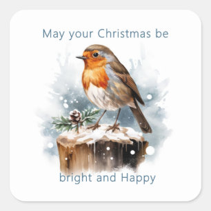 Red Robin Pine Cone Christmas Square Sticker