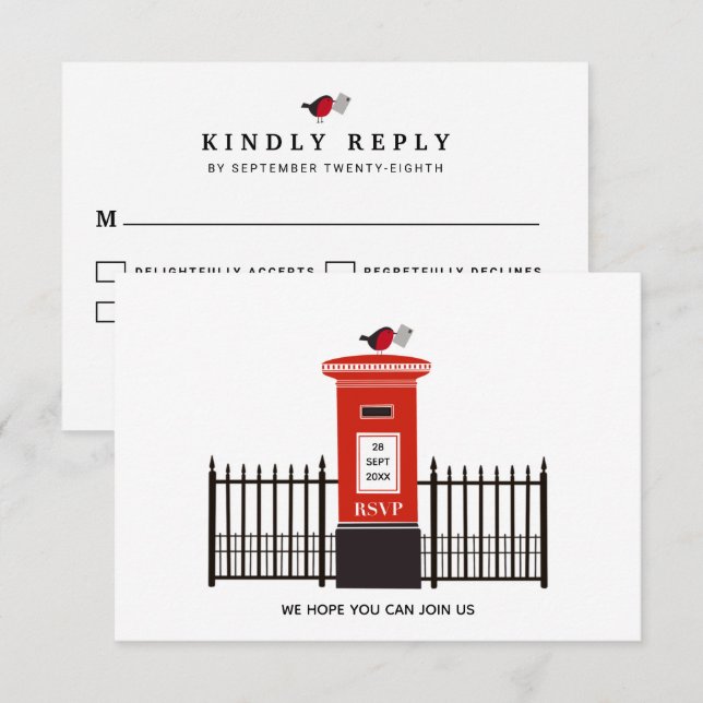 Red Robin Post Box Wedding RSVP Card (Front/Back)