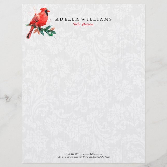 Red Robin watercolors illustration Custom Letterhead (Front)