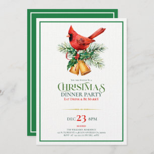 Red Robin with Christmas Bells Invitation