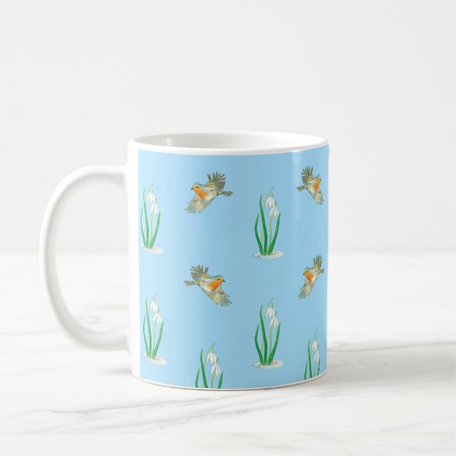 Red Robins and Snowdrops  Coffee Mug (Left)