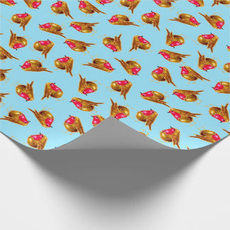Red robins Christmas multi on blue Wrapping Paper