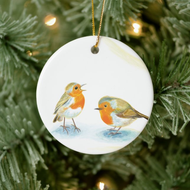 Red Robins in Winter  Ceramic Tree Decoration (Tree)