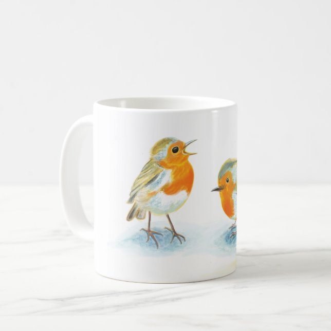 Red Robins in Winter  Coffee Mug (Front Left)