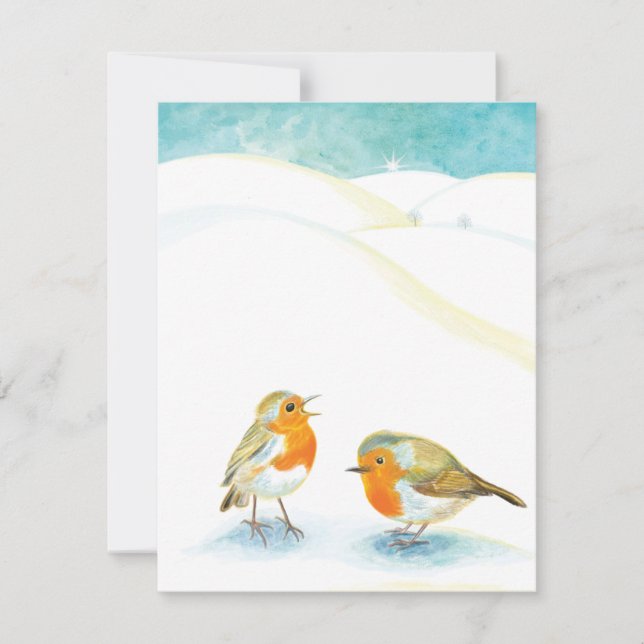 Red Robins in Winter  Holiday Card (Front)
