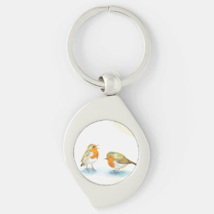 Red Robins in Winter  Key Ring