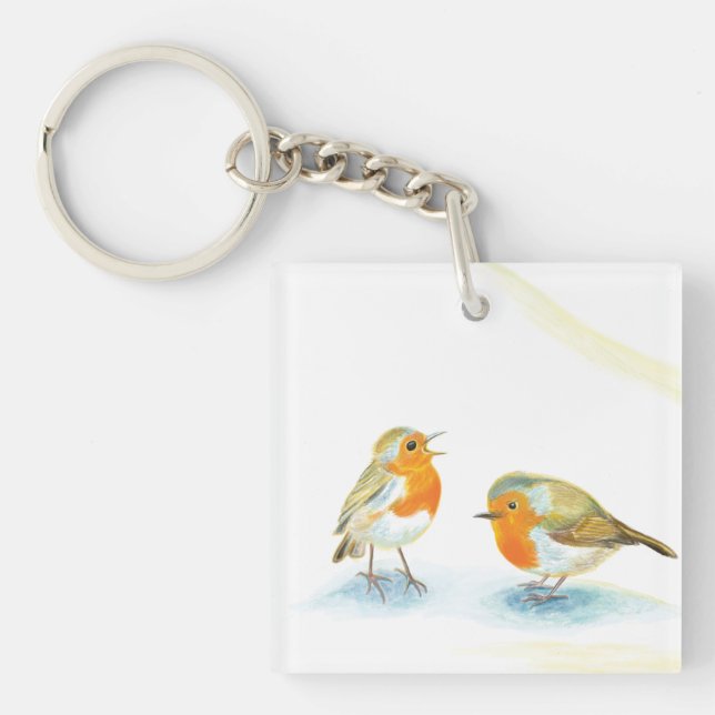 Red Robins in Winter  Key Ring (Front)