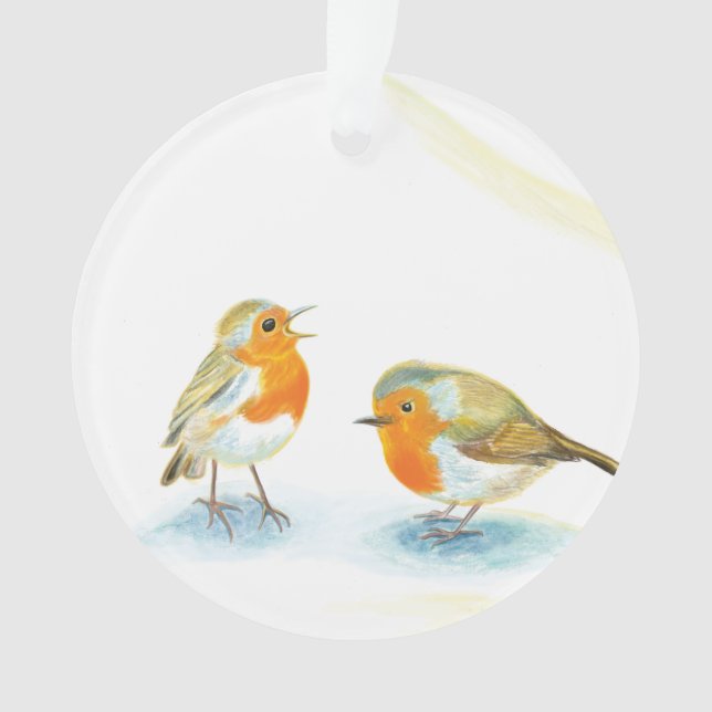 Red Robins in Winter  Ornament (Front)