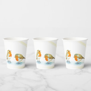 Red Robins in Winter Paper Cups