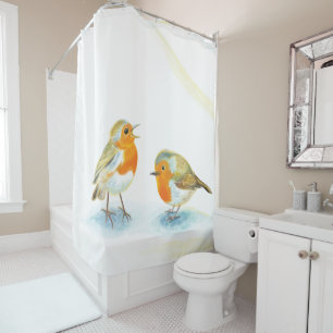 Red Robins in Winter Shower Curtain