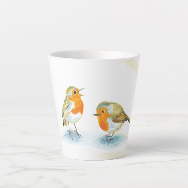 Red Robins in Winter small Latte Mug (Front)