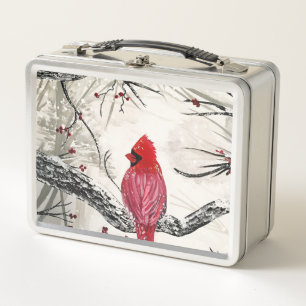 Red Robins Winter Metal Lunch Box
