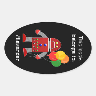 Red Robot and Balloons Book Label Name Plate