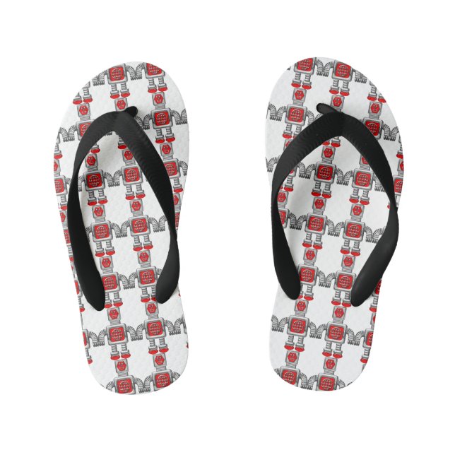 Red Robots | Children's Cute Kid's Flip Flops (Footbed)