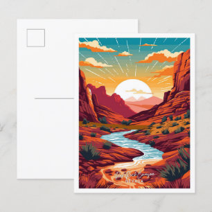 Red Rock Canyon Nevada Travel Vintage illustration Postcard