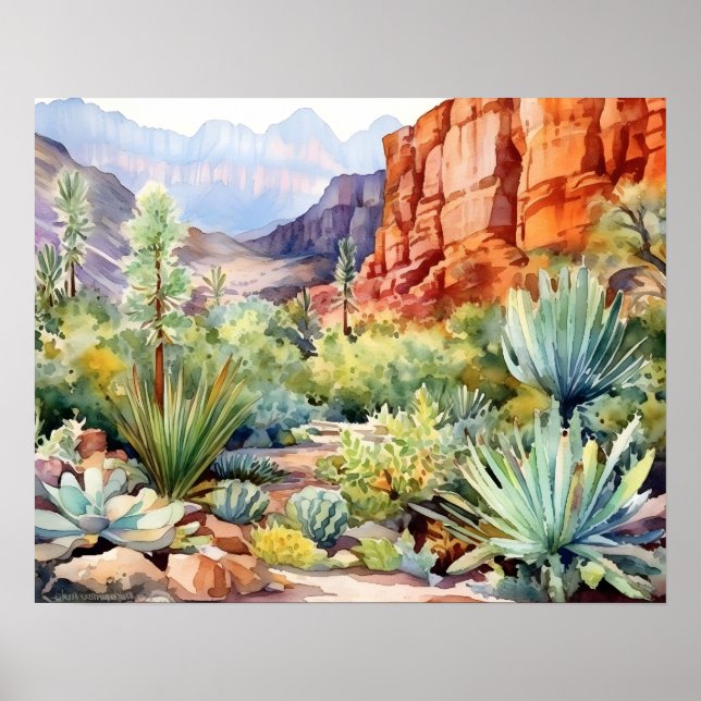 Red Rock Canyon Nevada Watercolor Landscape Poster (Front)
