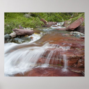 Red rock in Baring Creek in Glacier National Poster