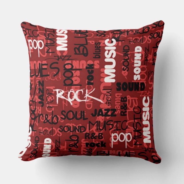 Red Rock Pop R & B Music Text Throw Pillow (Front)