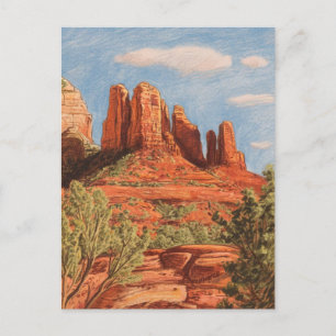 Red Rock, Sedona, Arizona, Crayon drawing Postcard