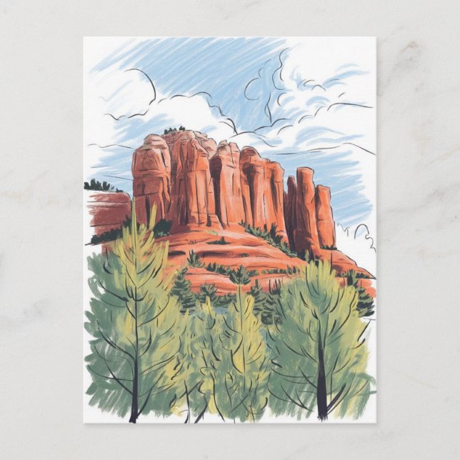 Red Rock, Sedona, Arizona, Pencil drawing Postcard (Front)