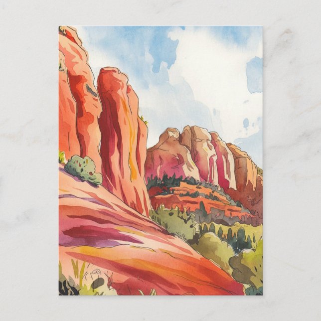 Red Rock, Sedona, Arizona, Watercolor Painting Postcard (Front)