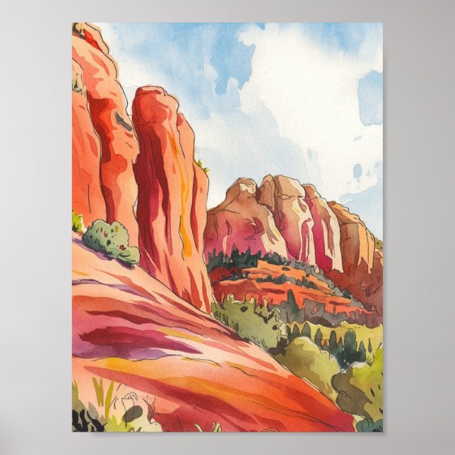 Red Rock, Sedona, Arizona, Watercolor Painting Poster (Front)