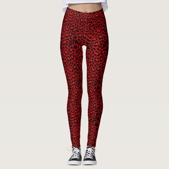 Red Rockabilly Psychobilly Leopard Print Punk Leggings (Front)