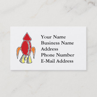 Red Rocket Ship Spaceship Cute Cartoon Business Card