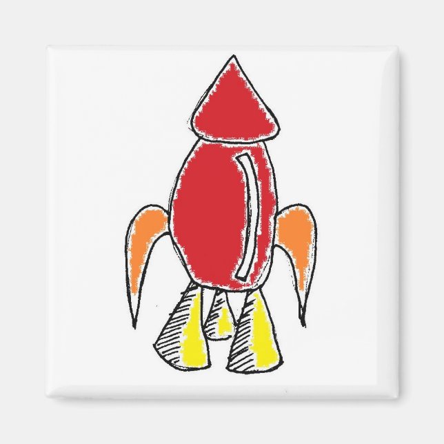 Red Rocket Ship Spaceship Cute Cartoon Magnet (Front)