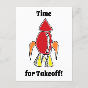 Red Rocket Ship Spaceship Cute Cartoon Postcard