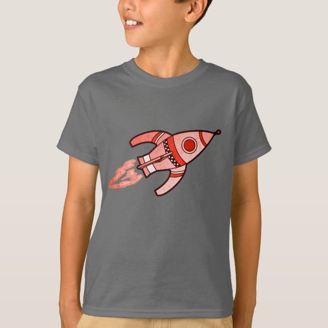 Red rocket space boys white ringer t-shirt (Front)