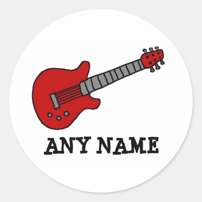 Red Rockin' Guitar Classic Round Sticker (Front)
