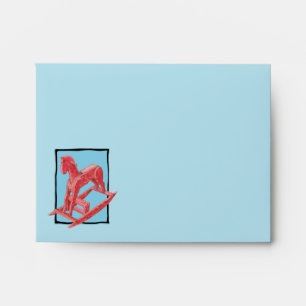 Red Rocking Horse blue Note Card Envelope