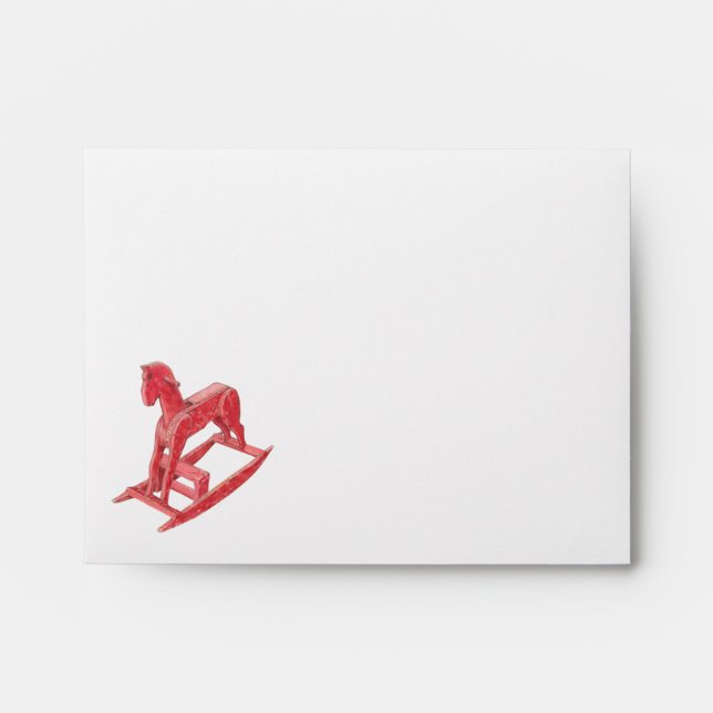 Red Rocking Horse Note Card Envelope (Front)