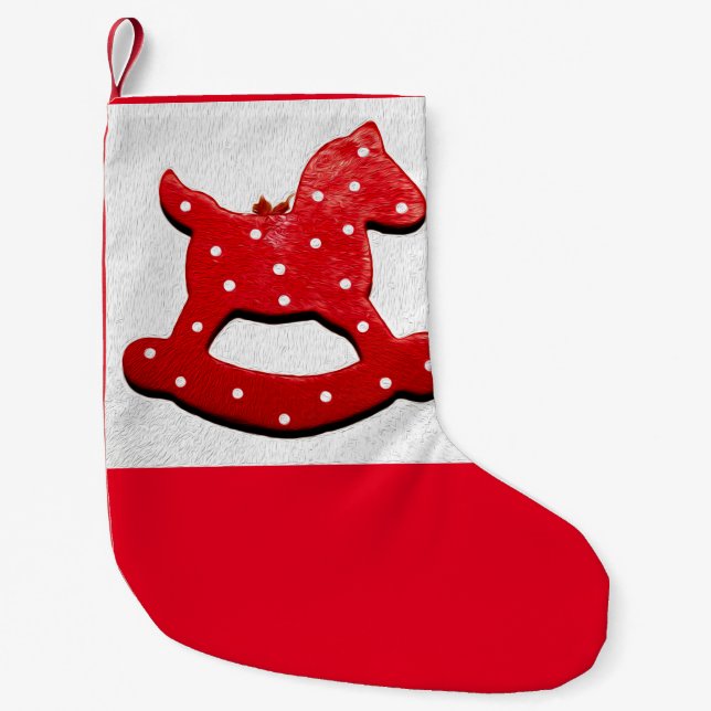 Red rocking horse small christmas stocking (Front)