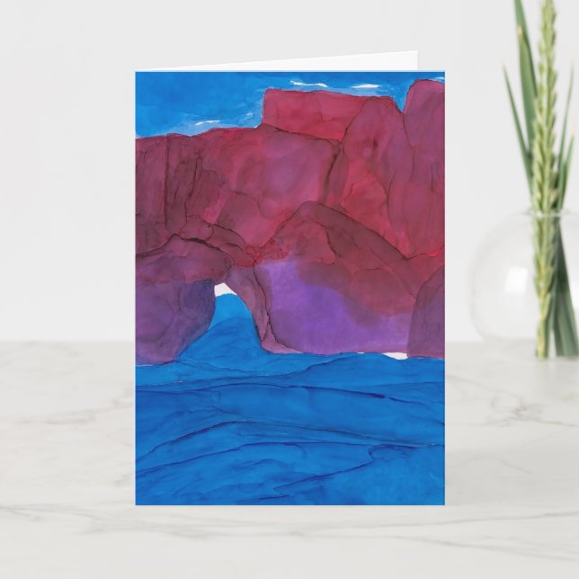 Red Rocks Alcohol Ink Folded Note Card (Front)