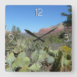 Red Rocks and Cacti I Square Wall Clock